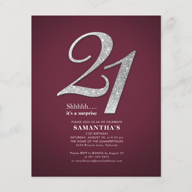 Budget Burgundy 21:a födelsedag Slever Glitter Gla (Framsida)