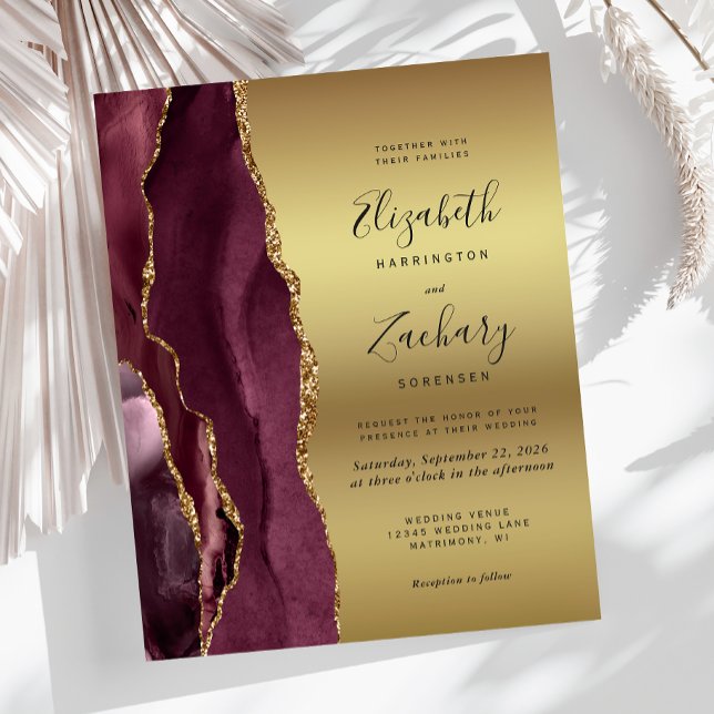 Budget Burgundy Agate Guld bröllopsinbjudan (Skapare uppladdad)