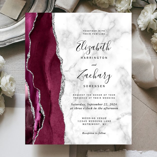 Budget Burgundy Agate Marble bröllopsinbjudan (Skapare uppladdad)