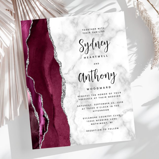 Budget Burgundy Agate Marble Calligraphy Bröllop (Skapare uppladdad)