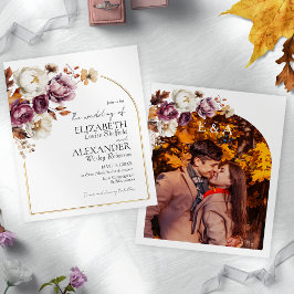 Budget Burgundy-Blommigt | Inbjudan till fotobröll