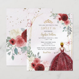 Budget Burgundy Blommigt Princess Sweet 16 Inbjuda