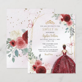 Budget Burgundy Blommigt Princess Sweet 16 Inbjuda