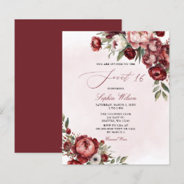 Budget Burgundy Blommigt, svensk 16-inbjudan