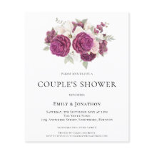 Budget Burgundy Blommigts Par Shower-inbjudan