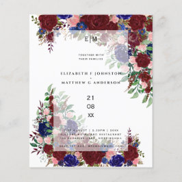 Budget Burgundy Blue Rosa Blommigt Bröllopsinbjudn
