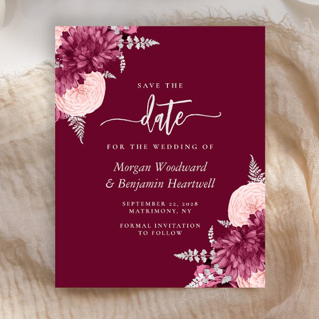 Budget Burgundy Blush Floral Wedding Save the Date (Skapare uppladdad)