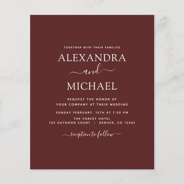 Budget Burgundy Bröllop Modern Typografi Flygblad (Framsidan)