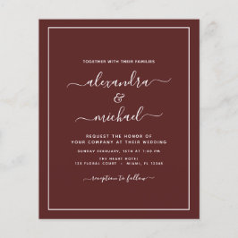 Budget Burgundy Bröllop Modern Typography Flyer