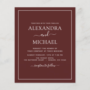 Budget Burgundy Bröllop Modern Typography Flyer