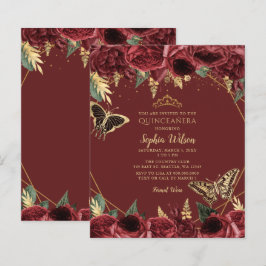 Budget Burgundy Butterfly Quinceañera-inbjudan