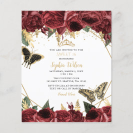 Budget Burgundy Butterfly Sweet 16-inbjudan