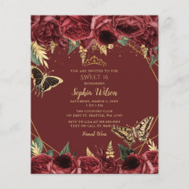 Budget Burgundy Butterfly Sweet 16-inbjudan
