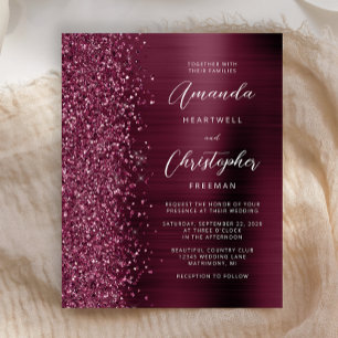 Budget Burgundy Glam Glitter bröllopsinbjudan