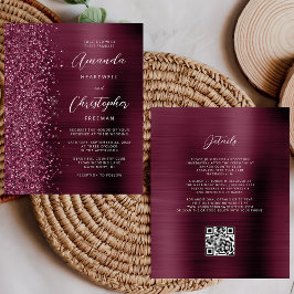Budget Burgundy Glam QR Code Wedding bjudande