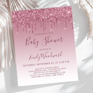 Budget Burgundy Glitter Baby Shower-inbjudan