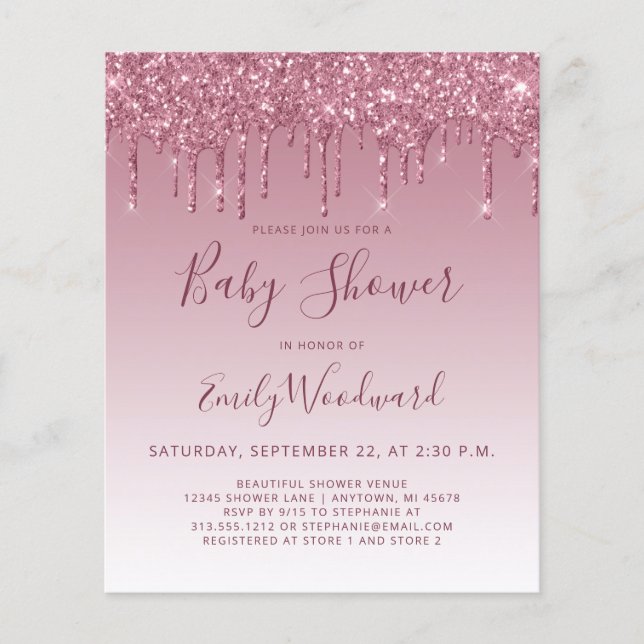 Budget Burgundy Glitter Baby Shower-inbjudan (Framsida)