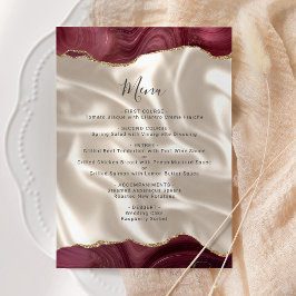 Budget Burgundy Gold Agate Silk Wedding Menu Meny