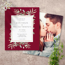 Budget Burgundy Grönska Bröllopsfoto Inbjudan