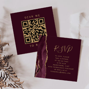 Budget Burgundy Guld Agat Bröllops QR-kod RSVP Tilläggskort