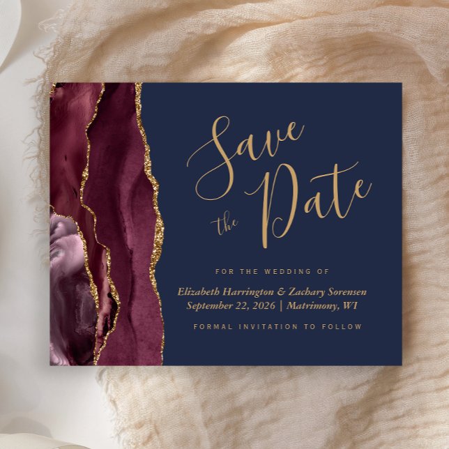 Budget Burgundy Guld Agat Marinblå Save the Date (Skapare uppladdad)