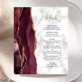 Budget Burgundy Guld Agate Marble Bröllop Menu