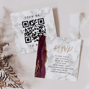 Budget Burgundy Guld Agate Marble QR Code OSA Tilläggskort