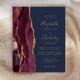 Budget Burgundy Guld Agate Navy Wedding bjudande i