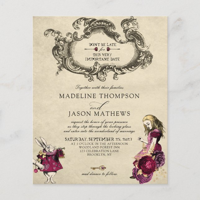 BUDGET Burgundy Guld Alice i Underlandet Bröllop (Framsida)