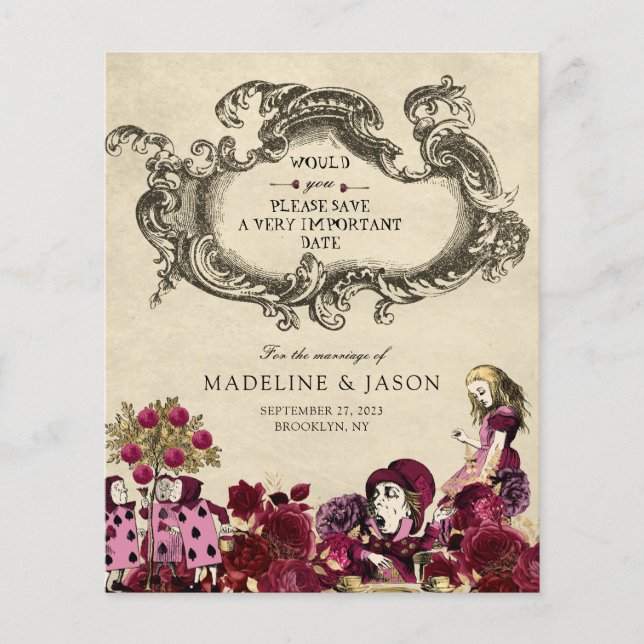 BUDGET Burgundy Guld Alice i Underlandet Bröllop (Framsida)