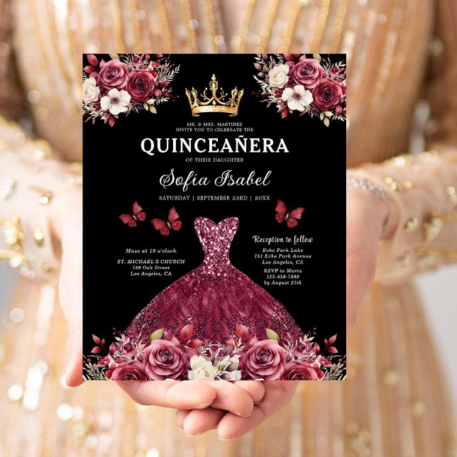 Budget Burgundy Guld Bilingual Spain Quinceanera (Skapare uppladdad)