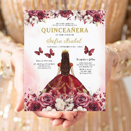 Budget Burgundy Guld Bilingual Spain Quinceanera Flygblad