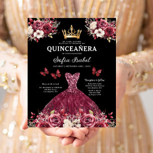 Budget Burgundy Guld Bilingual Spain Quinceanera Flygblad