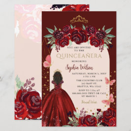 Budget Burgundy Guld Blommigt Princess Quinceañera