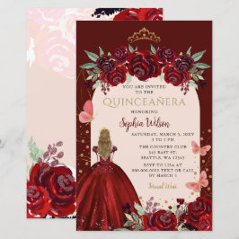 Budget Burgundy Guld Blommigt Princess Quinceañera