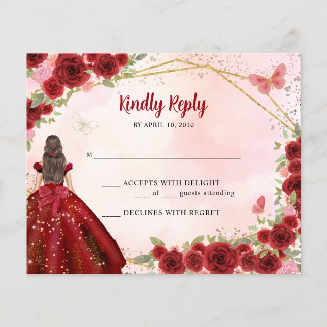 Budget Burgundy Guld Glitter Blommigt Princess OSA (Framsida)