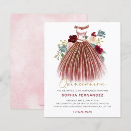 Budget Burgundy guld glitter Dress Quinceañera