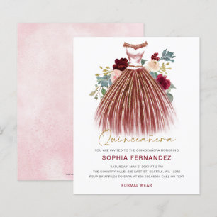 Budget Burgundy guld glitter Dress Quinceañera