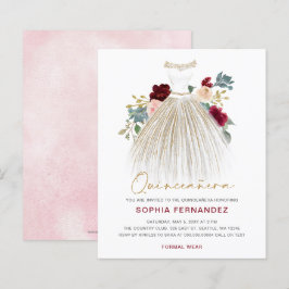 Budget Burgundy guld glitter Dress Quinceañera