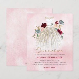 Budget Burgundy guld glitter Dress Quinceañera