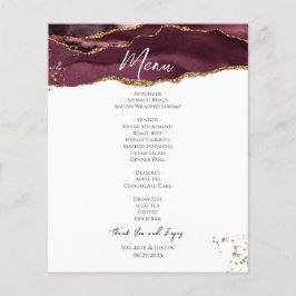 Budget Burgundy Guld Glitter Marble Bröllop Menu Flygblad