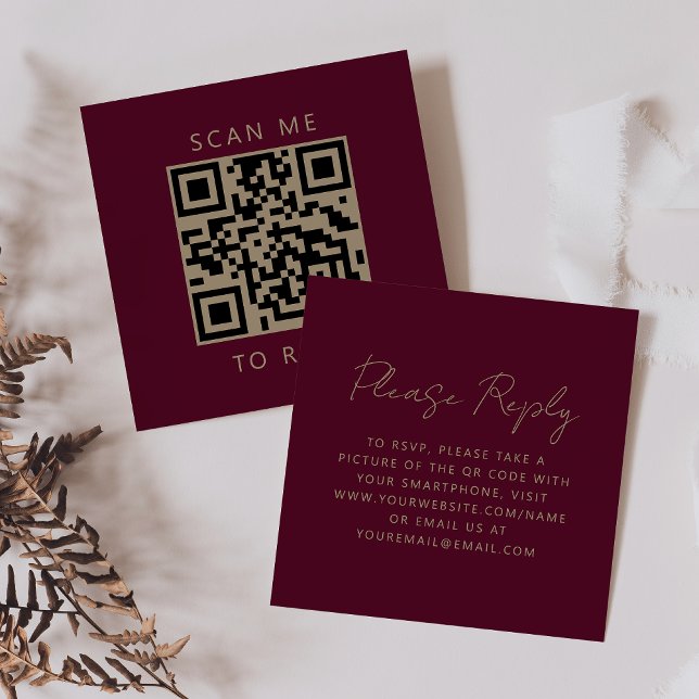 Budget Burgundy Guld Script Bröllop QR-kod RSVP Tilläggskort (Skapare uppladdad)