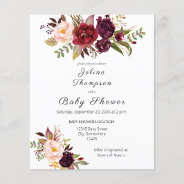 Budget Burgundy Marsala Blommigt Baby Shower