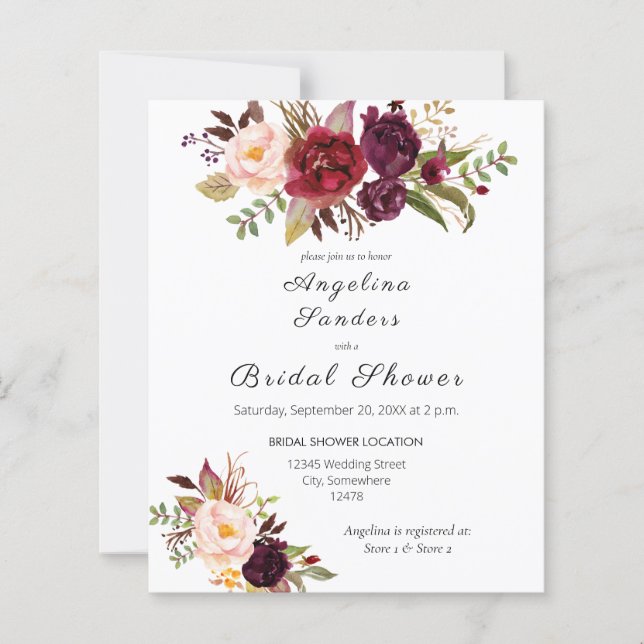 Budget Burgundy Marsala Blommigt Möhippa (Framsida)