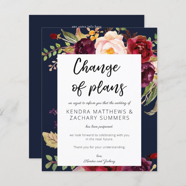 Budget Burgundy Marsala Blommigt NVY Förändring av (Fram/baksida)