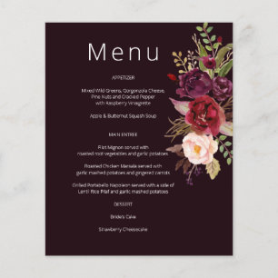 Budget Burgundy Marsala & Rosa Blommigt Menu - Bur Flygblad
