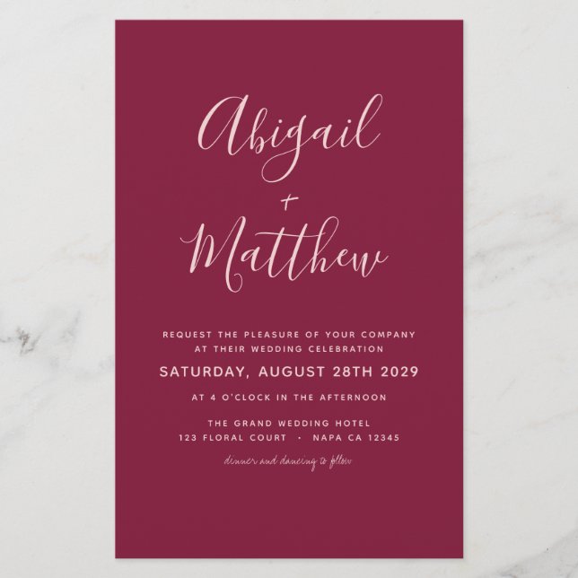Budget Burgundy Modern fotobröllop-inbjudan Flygblad (Framsidan)
