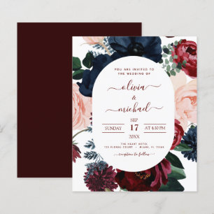 Budget Burgundy Navy Blue Blommigt Bröllop