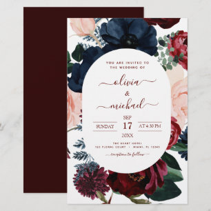 Budget Burgundy Navy Blue Blommigt Bröllop