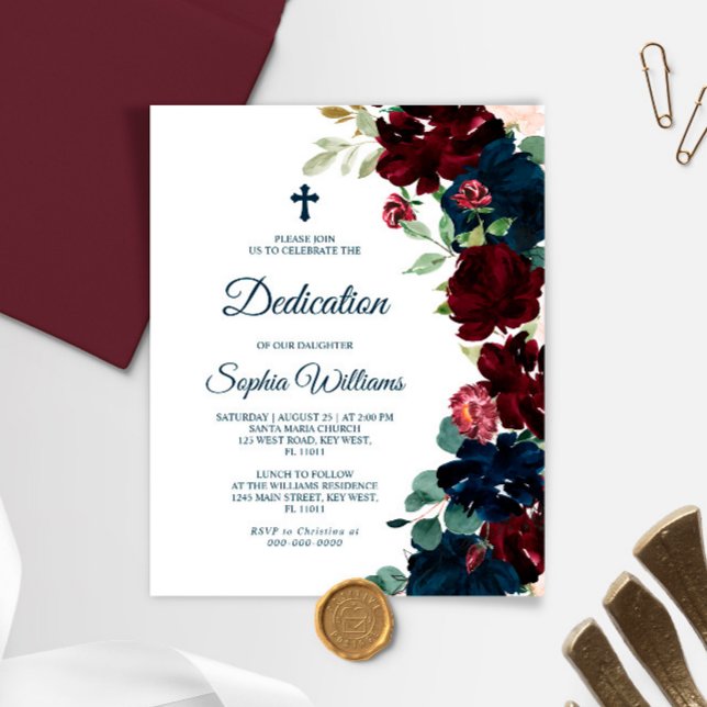 Budget Burgundy & Navy Blue Dedication Invitation (Skapare uppladdad)